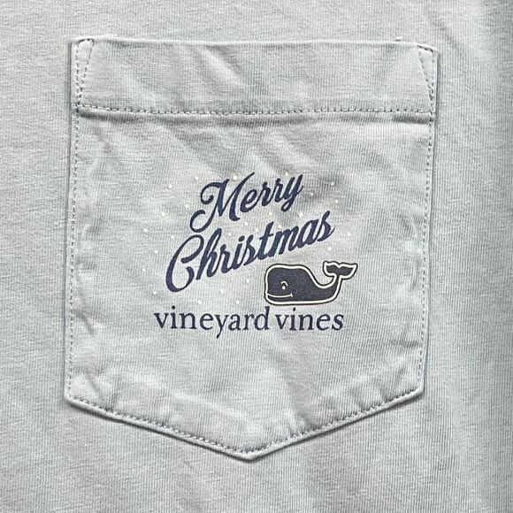 Vineyard Vines Shirt Mens Small Blue Long Sleeve Pocket Merry Christmas Whale - Picture 5 of 12